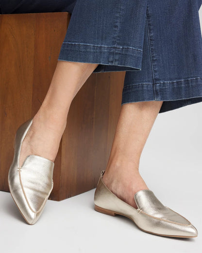 Chico's Gold Metallic Leather Loafer Gold