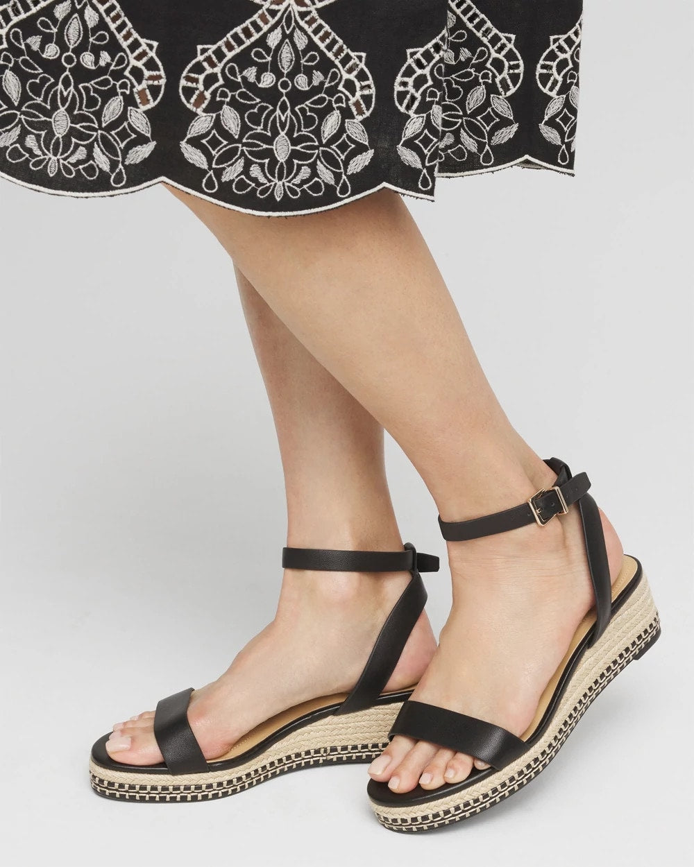 Chico's Brielle Espadrille Wedge Sandals Black