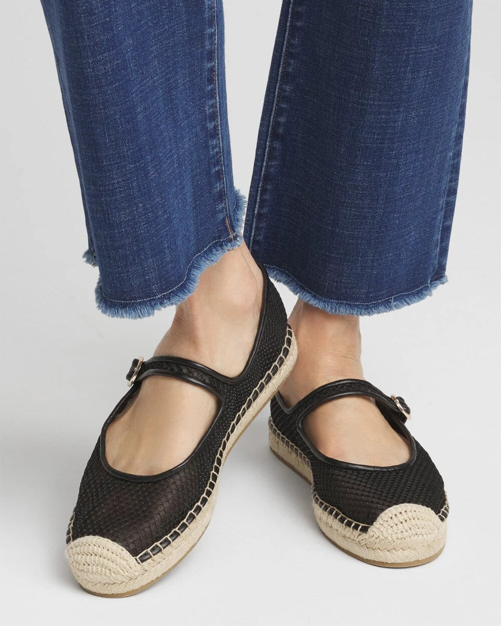 Chico's Eliana Mesh Mary Jane Espadrille Black