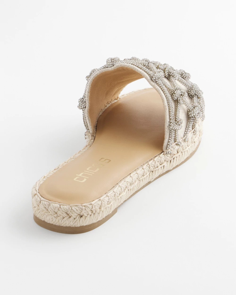 Chico's Linen Knotted Espadrille Slides Silver
