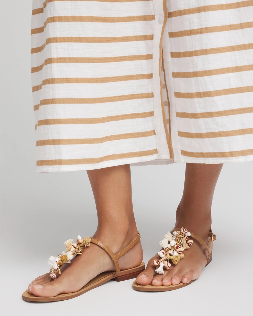 Chico's Beach Seashell T-Strap Sandals Natural