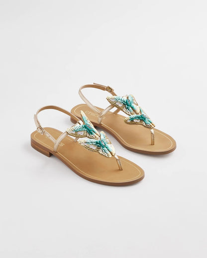 Chico's Butterfly T-Strap Sandal Metallic Multi