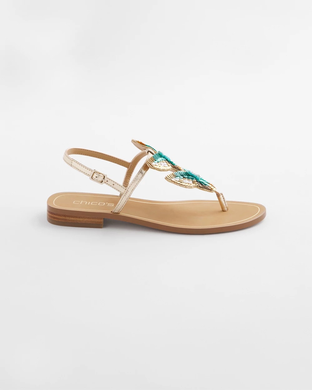 Chico's Butterfly T-Strap Sandal Metallic Multi
