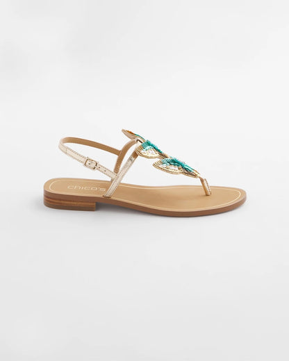 Chico's Butterfly T-Strap Sandal Metallic Multi