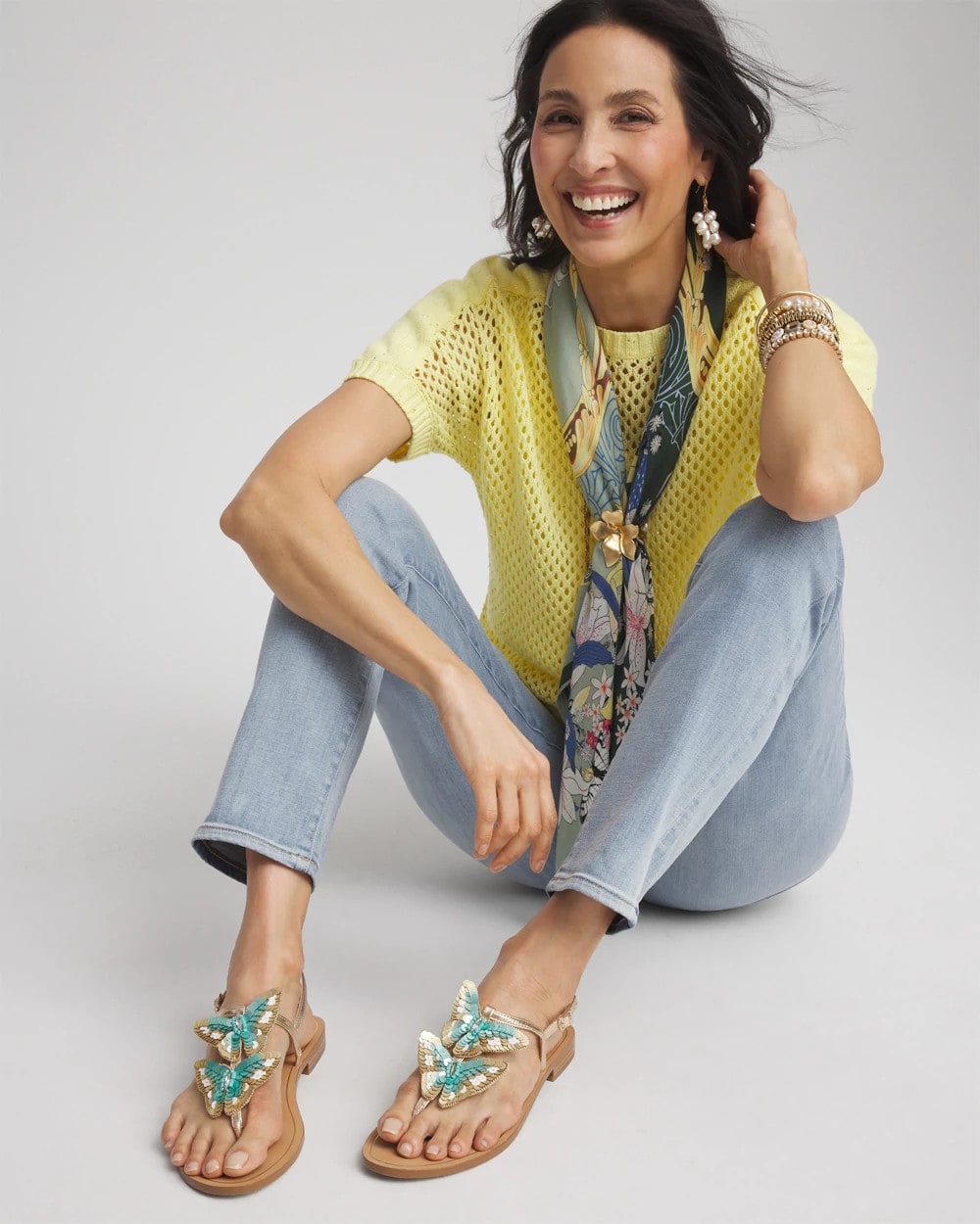 Chico's Butterfly T-Strap Sandal Metallic Multi