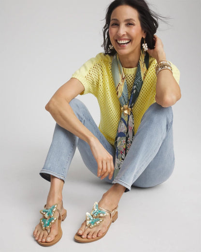 Chico's Butterfly T-Strap Sandal Metallic Multi
