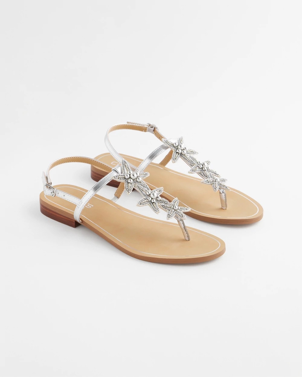 Chico's Beach Starfish T-Strap Sandals Silver