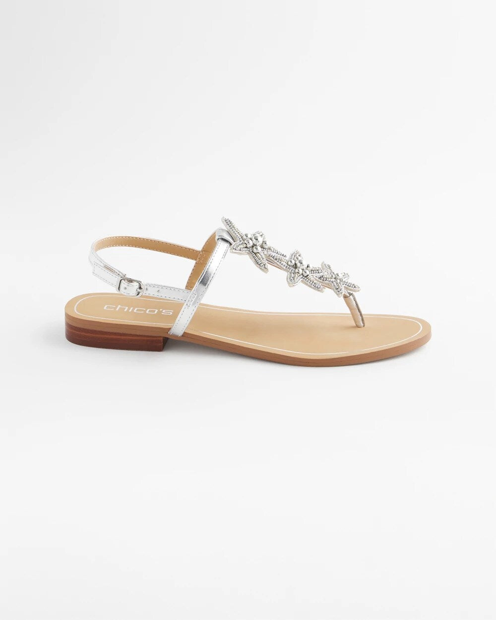Chico's Beach Starfish T-Strap Sandals Silver