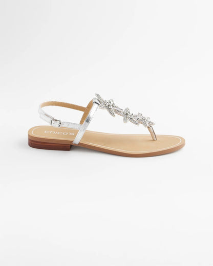 Chico's Beach Starfish T-Strap Sandals Silver