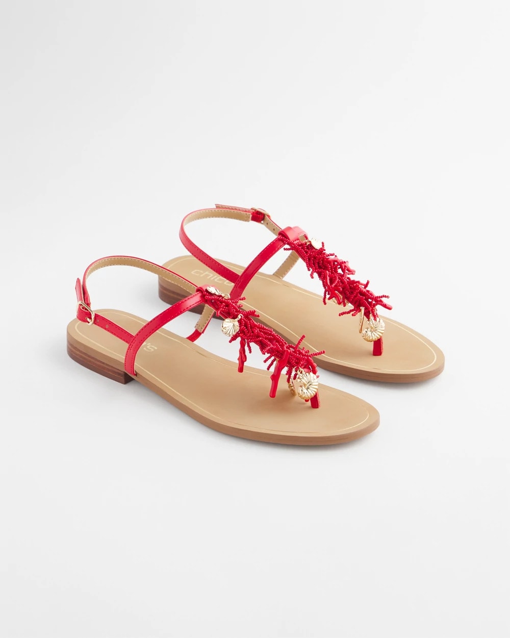 Chico's Coral Beach T-Strap Sandals Red