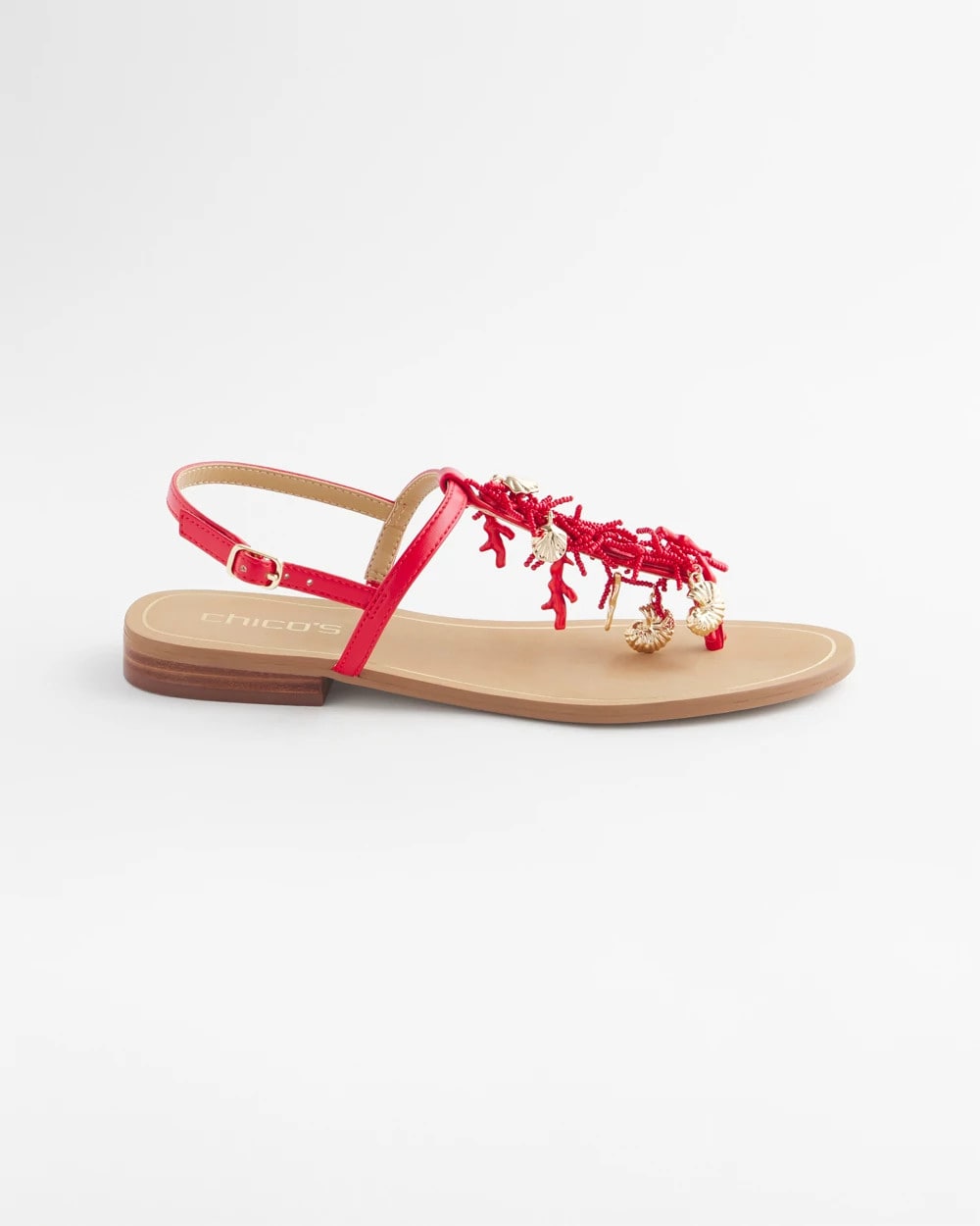 Chico's Coral Beach T-Strap Sandals Red