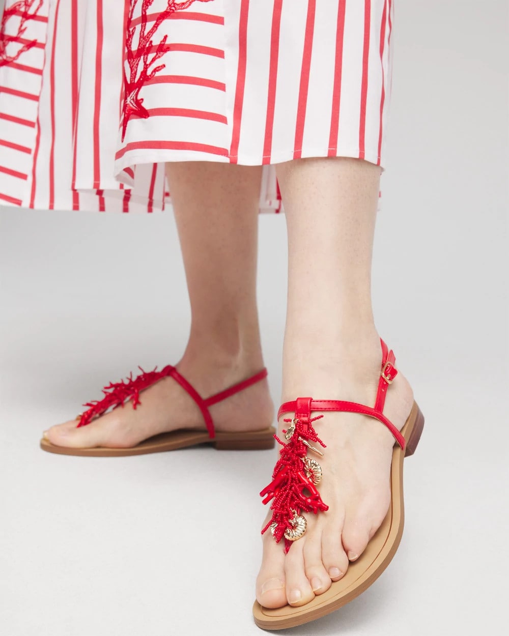 Chico's Coral Beach T-Strap Sandals Red