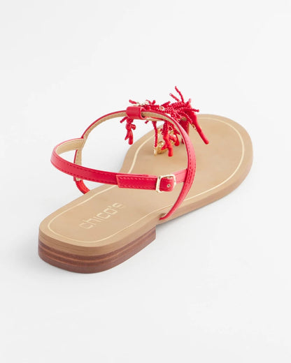 Chico's Coral Beach T-Strap Sandals Red
