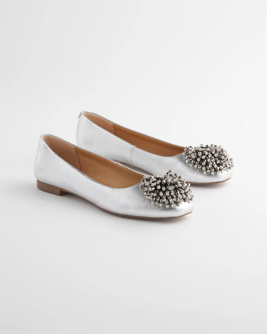 Chico's Omega Beaded Ballet Flats Metallic