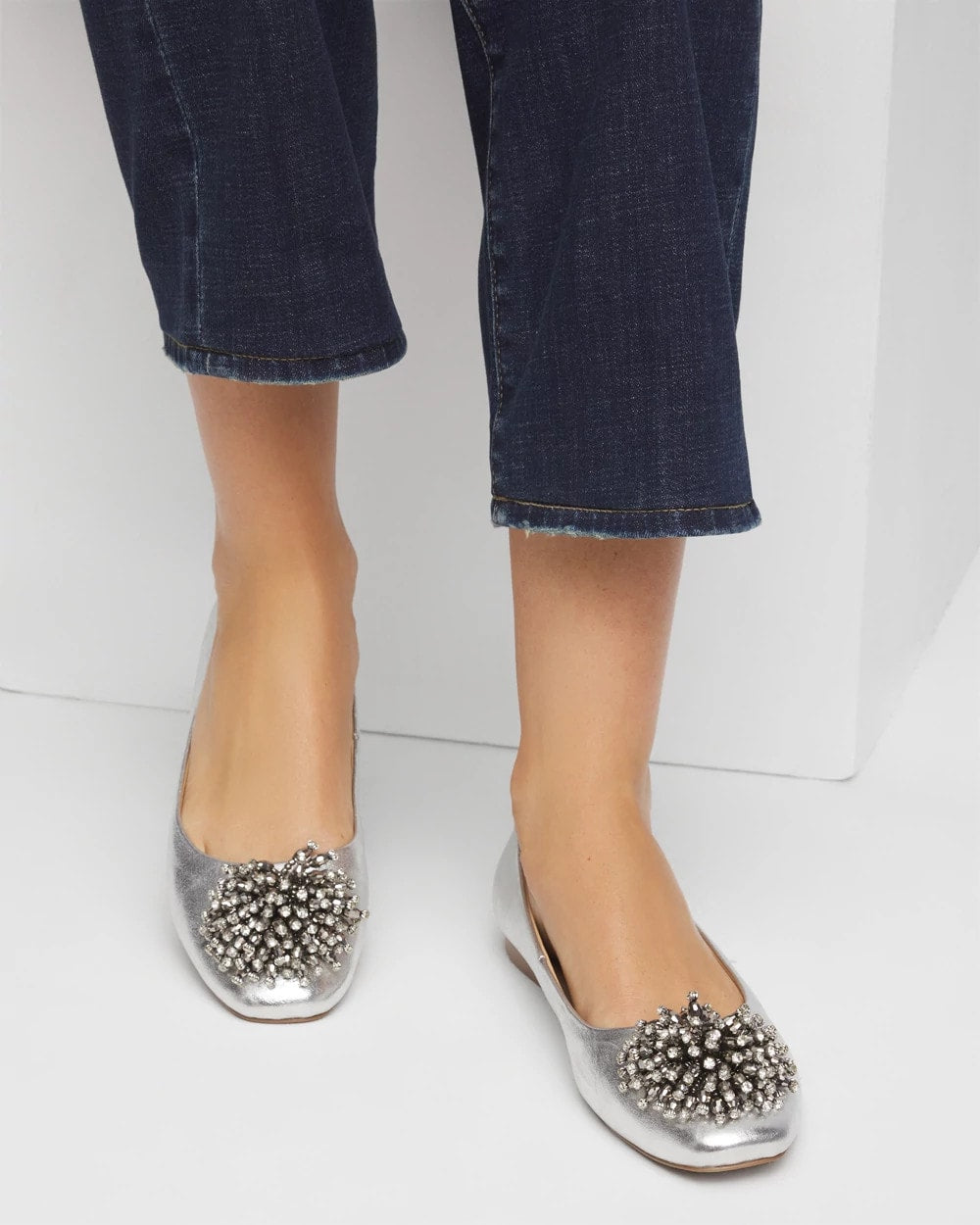Chico's Omega Beaded Ballet Flats Metallic