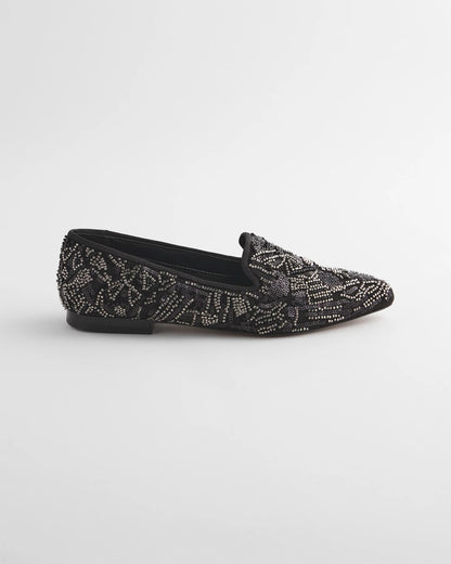 Chico's Gwyn Art Deco Beaded Flats Black