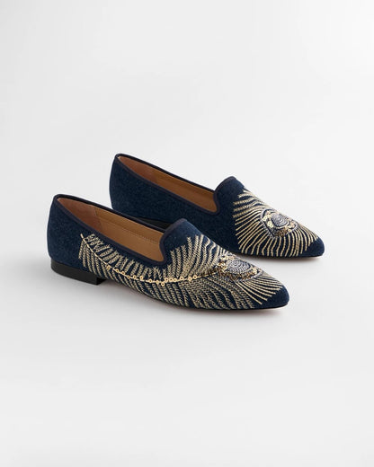 Chico's Peacock Embroidered Flats Denim