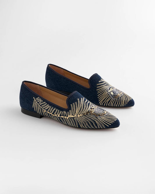 Chico's Peacock Embroidered Flats Denim
