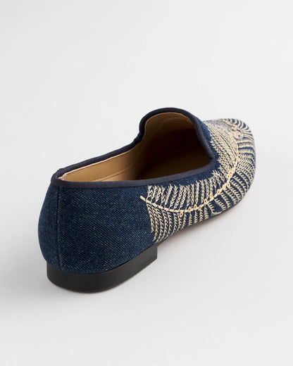 Chico's Peacock Embroidered Flats Denim