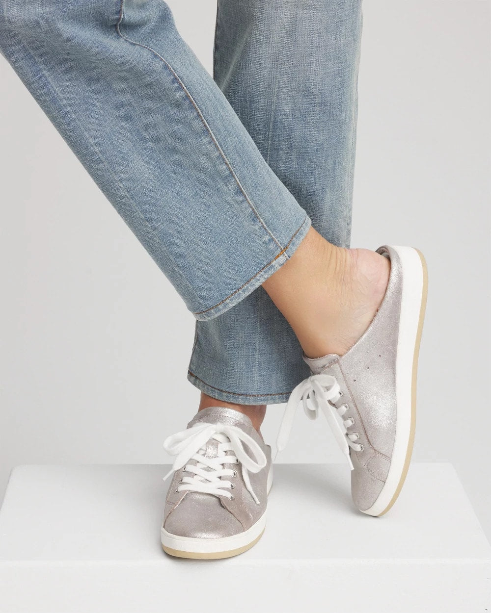 Chico's Metallic Snap Slip-On Sneakers Metallic Silver