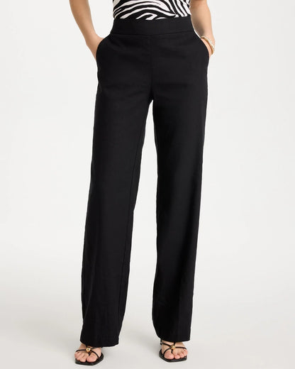 Chico's Pull-On Wide-Leg Linen Pants Black