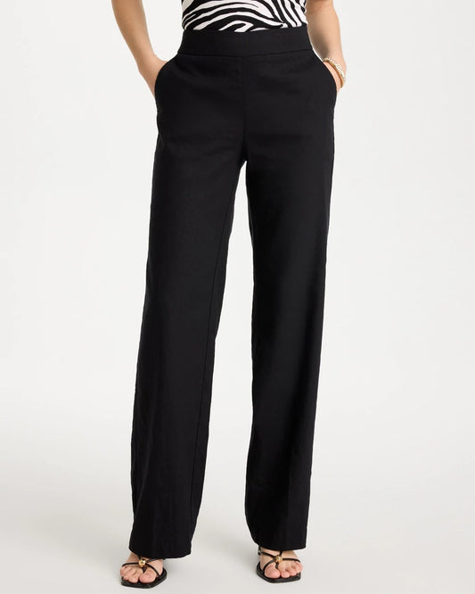 Chico's Pull-On Wide-Leg Linen Pants Black