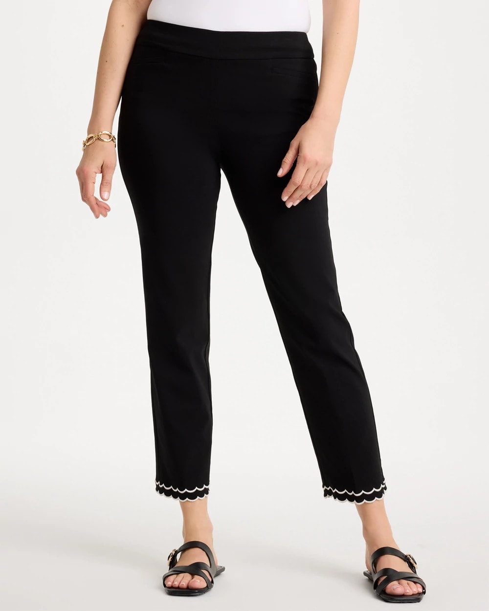 Chico's Contrast Scallop Brigitte™ Slim Crop Pant Black