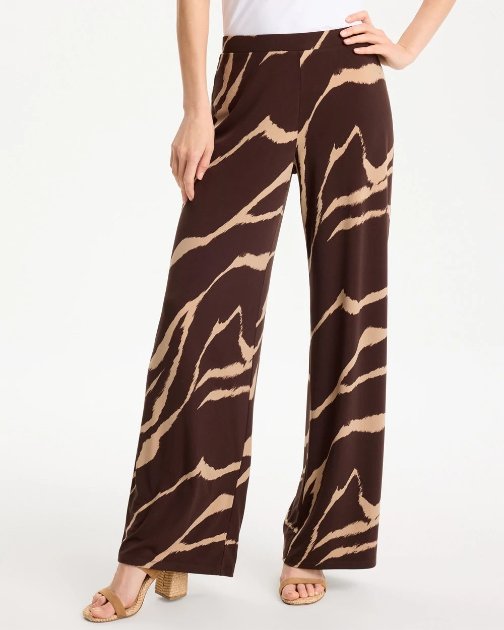Chico's Travelers™ Zebra Knit Wide-Leg Pants Cocoa Bean