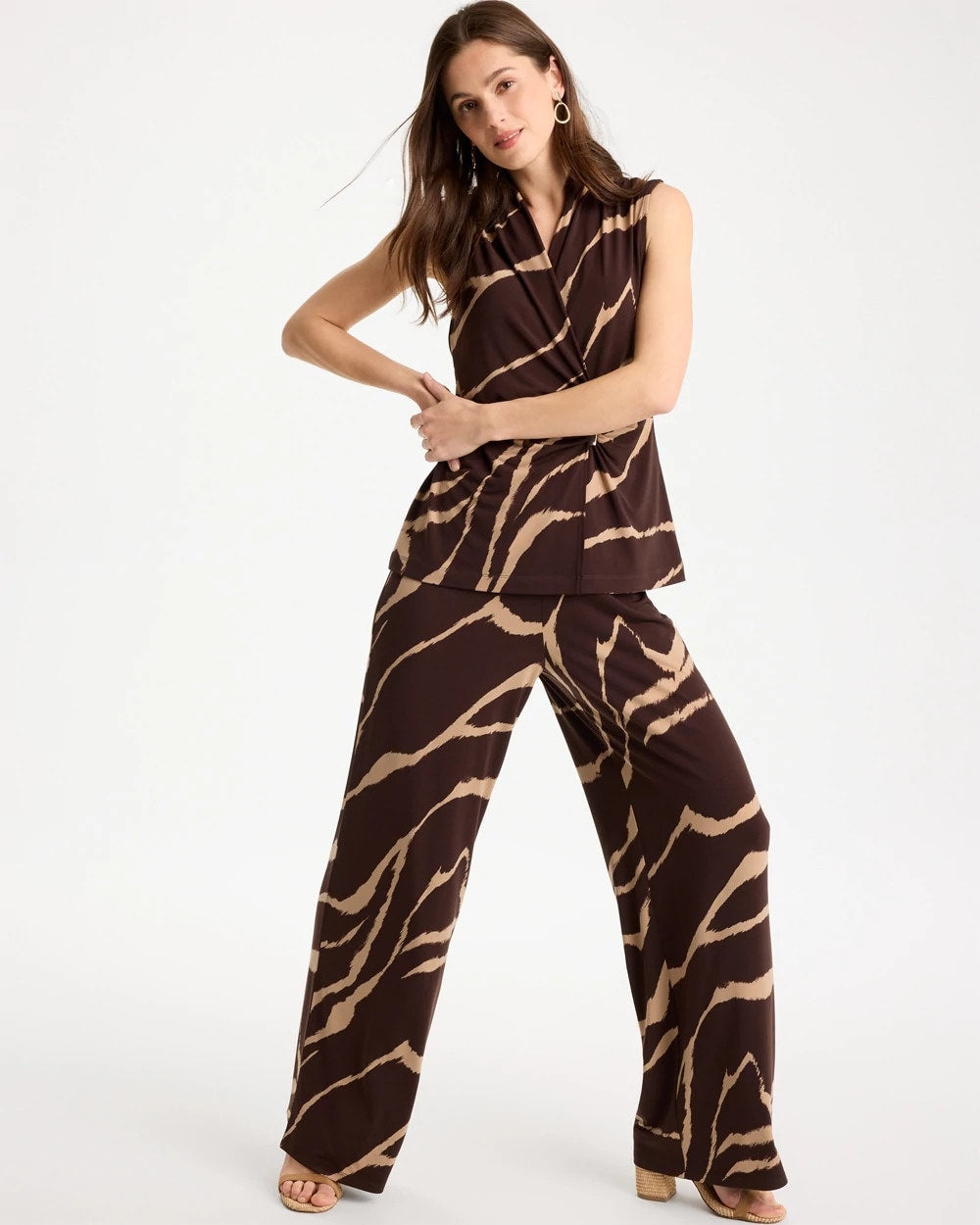 Chico's Travelers™ Zebra Knit Wide-Leg Pants Cocoa Bean