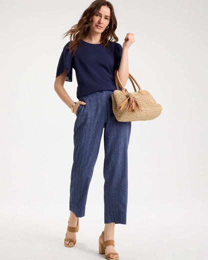 Chico's Pinstripe Soft-Stretch Linen Crop Pant Navy