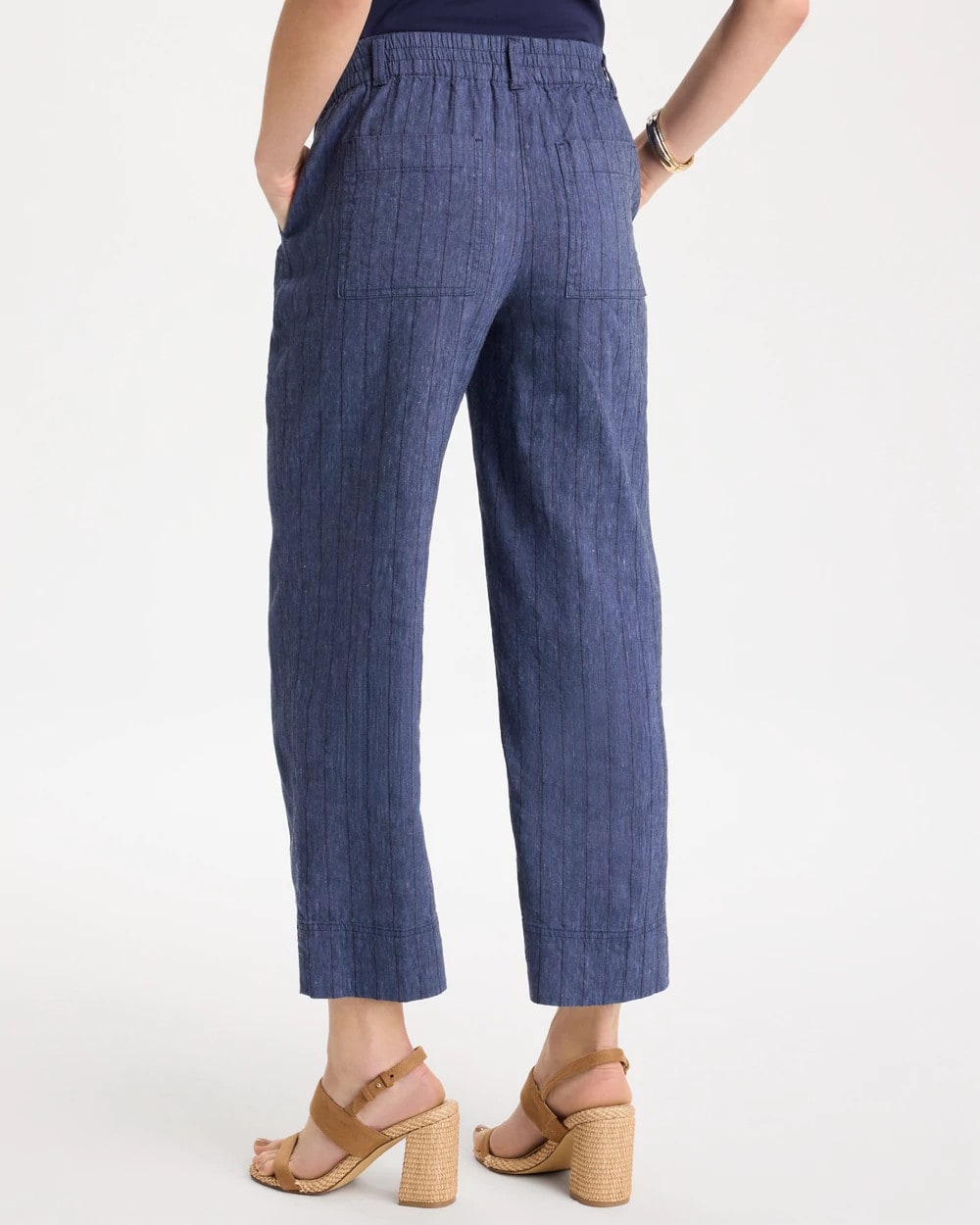 Chico's Pinstripe Soft-Stretch Linen Crop Pant Navy