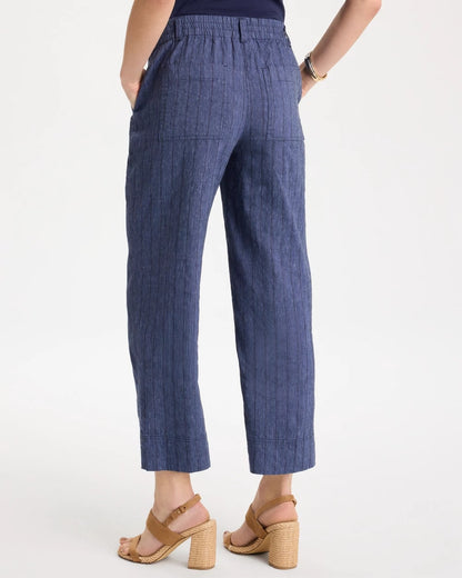 Chico's Pinstripe Soft-Stretch Linen Crop Pant Navy