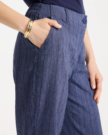 Chico's Pinstripe Soft-Stretch Linen Crop Pant Navy