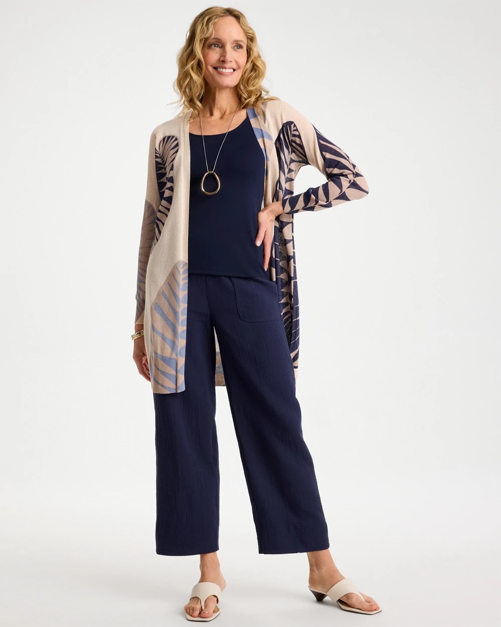 Chico's Cotton Gauze Tapered Crop Pant Passport Blue
