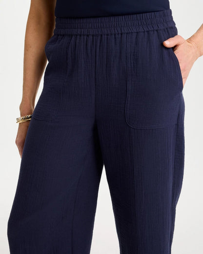 Chico's Cotton Gauze Tapered Crop Pant Passport Blue