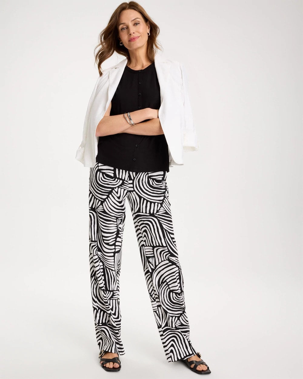 Chico's Geo Pull-On Wide-Leg Linen Pants Alabaster