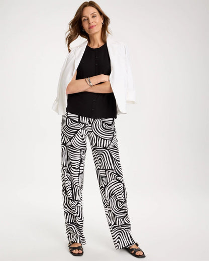 Chico's Geo Pull-On Wide-Leg Linen Pants Alabaster