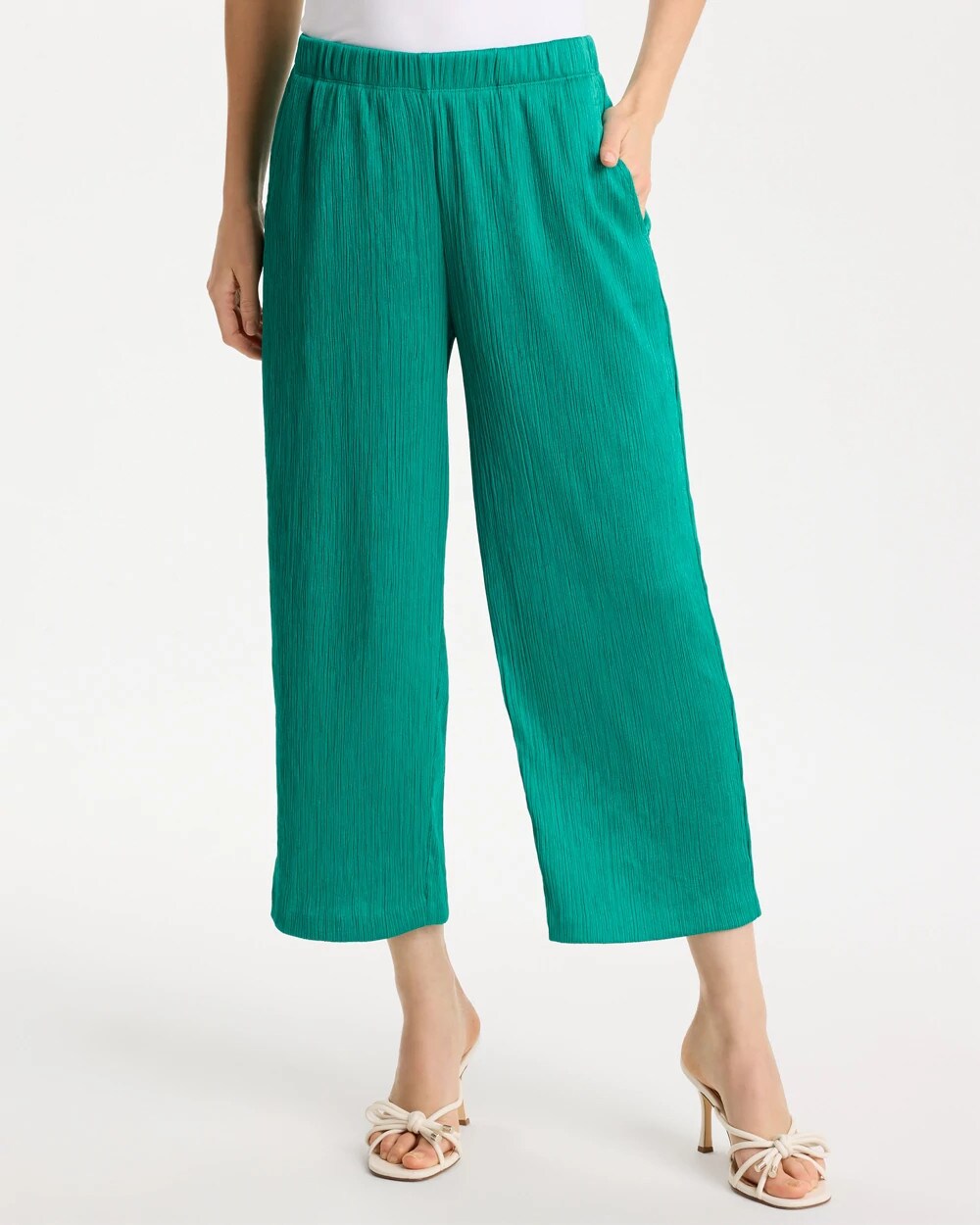 Chico's Petite Travelers™ Crinkle Textured Crop Pants Topanga Green