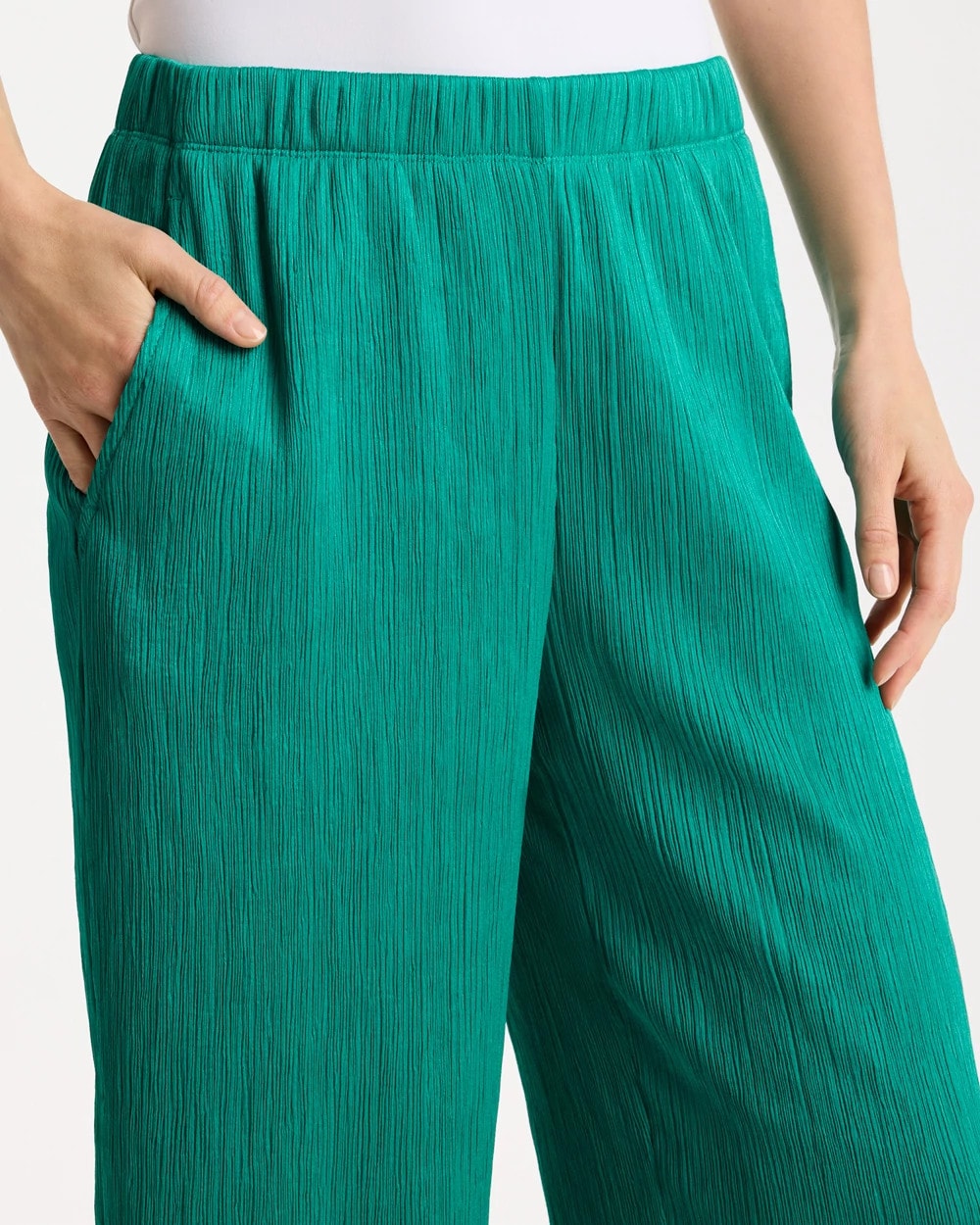 Chico's Petite Travelers™ Crinkle Textured Crop Pants Topanga Green