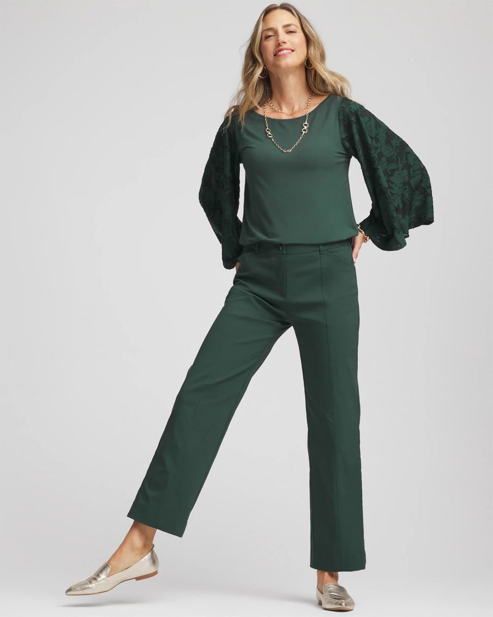 Chico's Petite Bi-Stretch Straight Ankle Pants Darkest Spruce