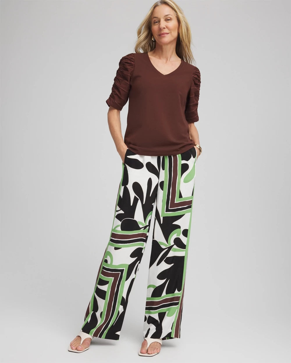 Chico's Printed Silky Soft Pants Ecru