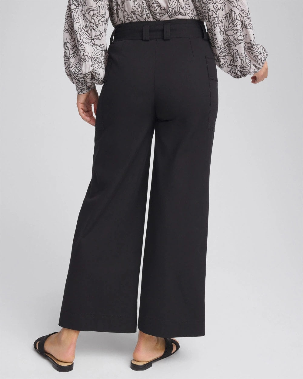 Chico's Belted Twill Utility Cropped Pants Black