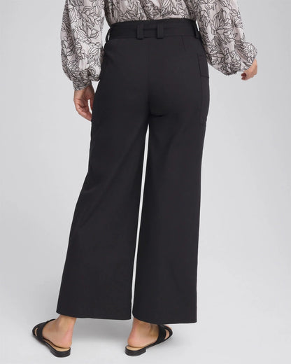 Chico's Belted Twill Utility Cropped Pants Black