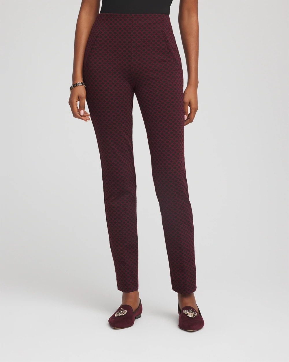 Chico's Circle Jacquard Juliet Slim Ankle Pants Black