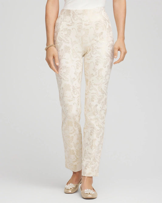 Chico's Juliet Golden Foiled Slim Ankle Pants English Cream