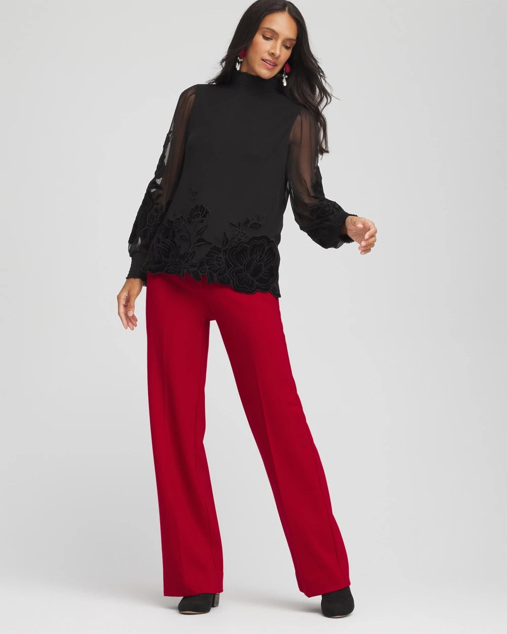 Chico's Emme Wide-Leg Trouser Ponte Pants Carmine Red