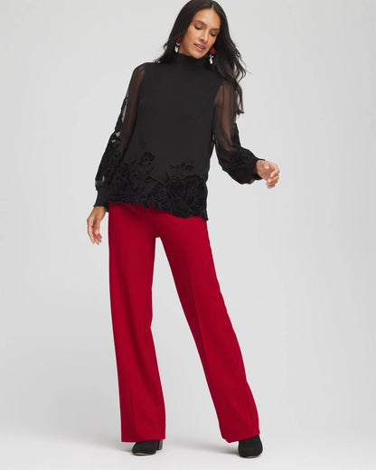 Chico's Emme Wide-Leg Trouser Ponte Pants Carmine Red