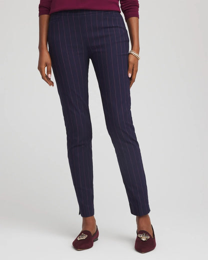 Chico's Pinstriped Brigitte™ Slim Pull-On Ankle Pants Passport Blue