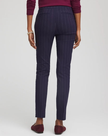 Chico's Pinstriped Brigitte™ Slim Pull-On Ankle Pants Passport Blue