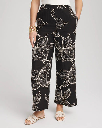 Chico's Embroidered Wide-Leg Cropped Pants Black